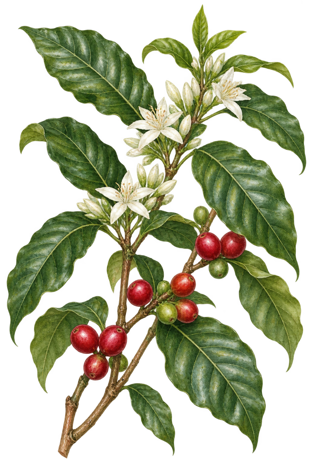 botanical illustration of Coffee, Coffea arabica