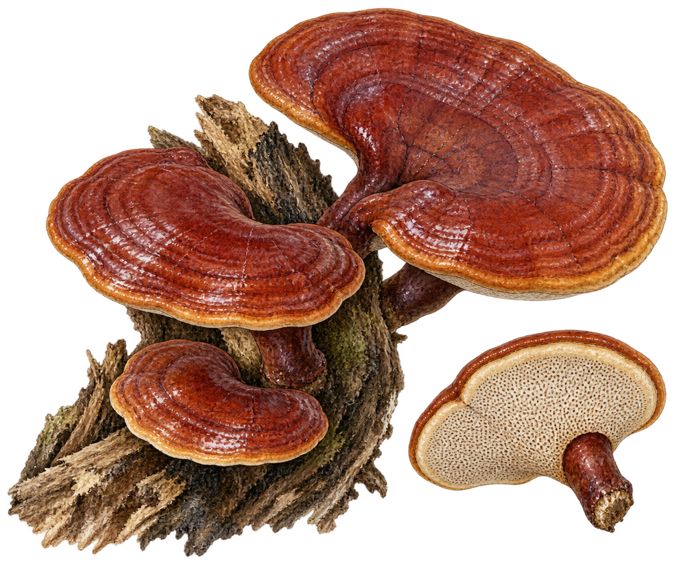 botanical illustration of Reishi, Ganoderma lucidum