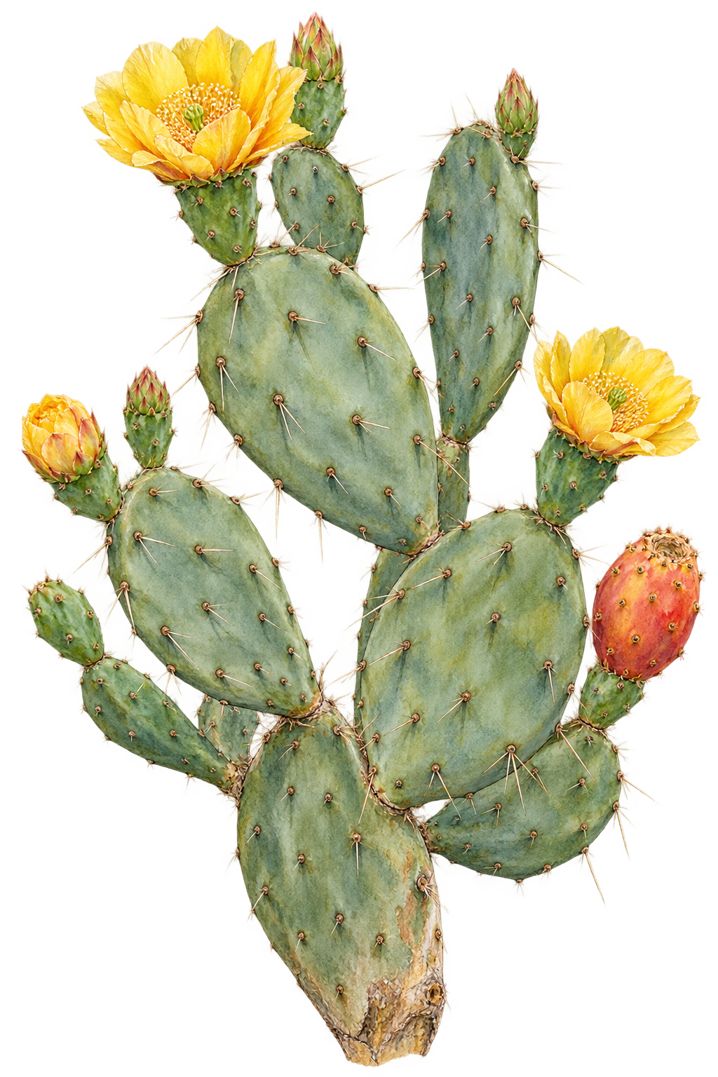 botanical illustration of Indian Fig, Opuntia ficus-indica