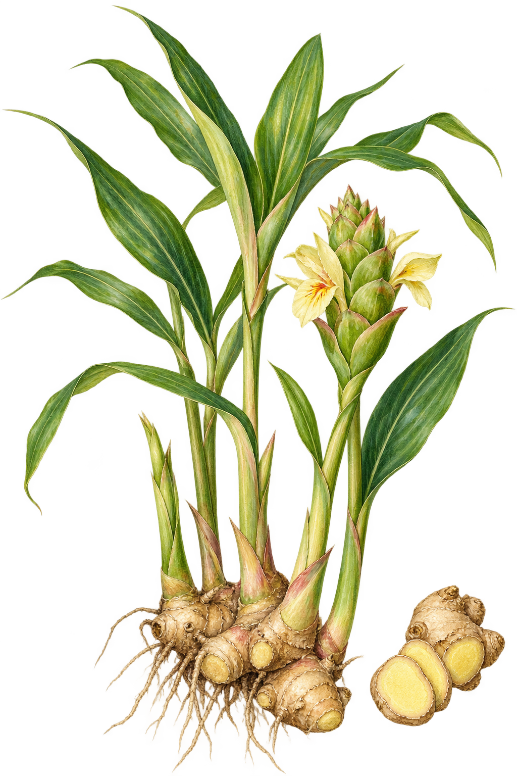 botanical illustration of Ginger, Zingiber officinale