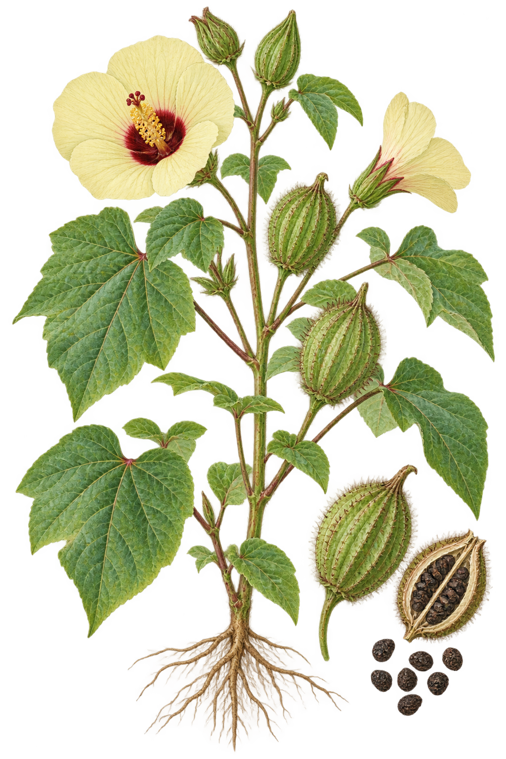 botanical illustration of Ambrette, Abelmoschus moschatus
