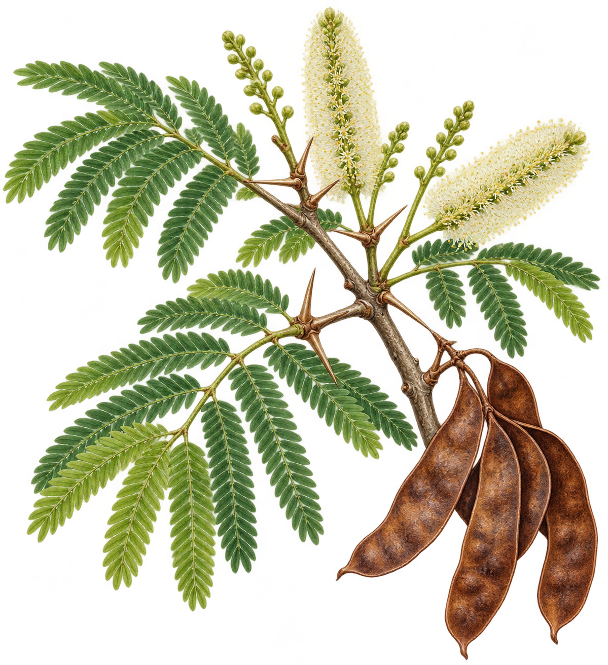 botanical illustration of Black Cutch, Acacia catechu