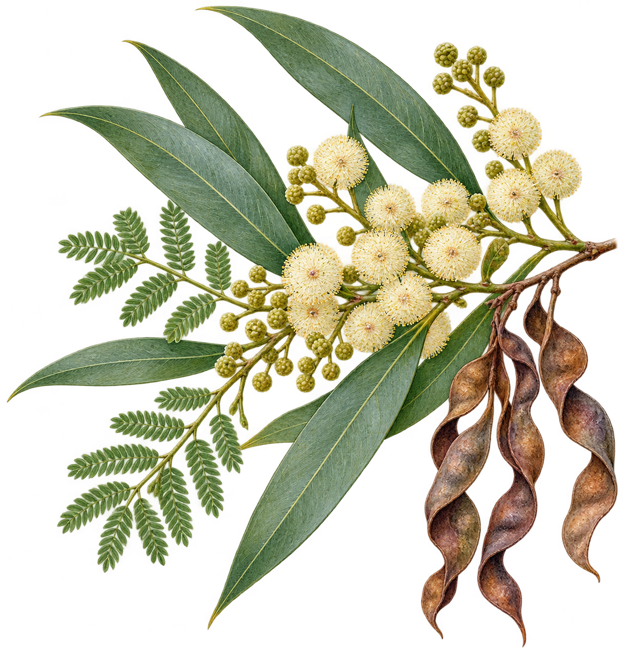 botanical illustration of Blackwood, Acacia melanoxylon