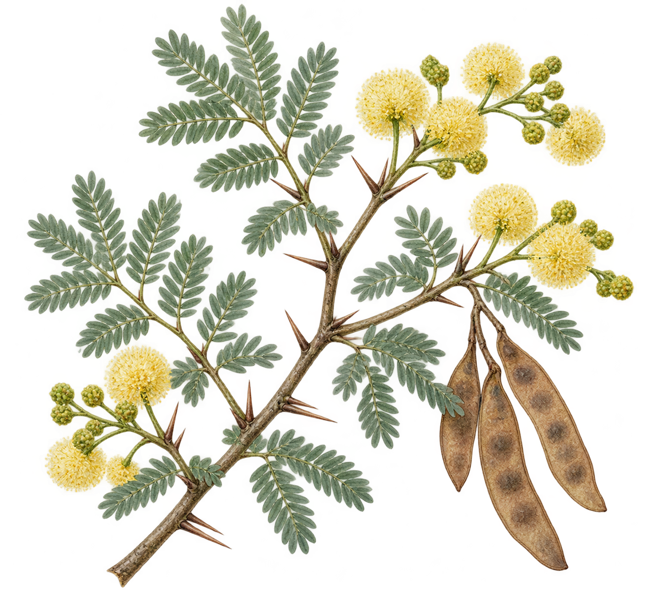 botanical illustration of Acacia modesta, Acacia modesta
