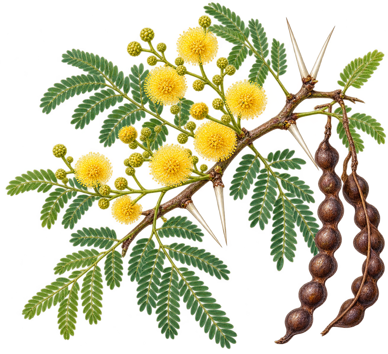 botanical illustration of Babul, Acacia nilotica