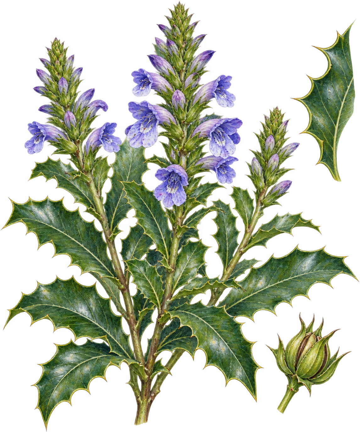 botanical illustration of Acanthus ilicifolius, Acanthus ilicifolius
