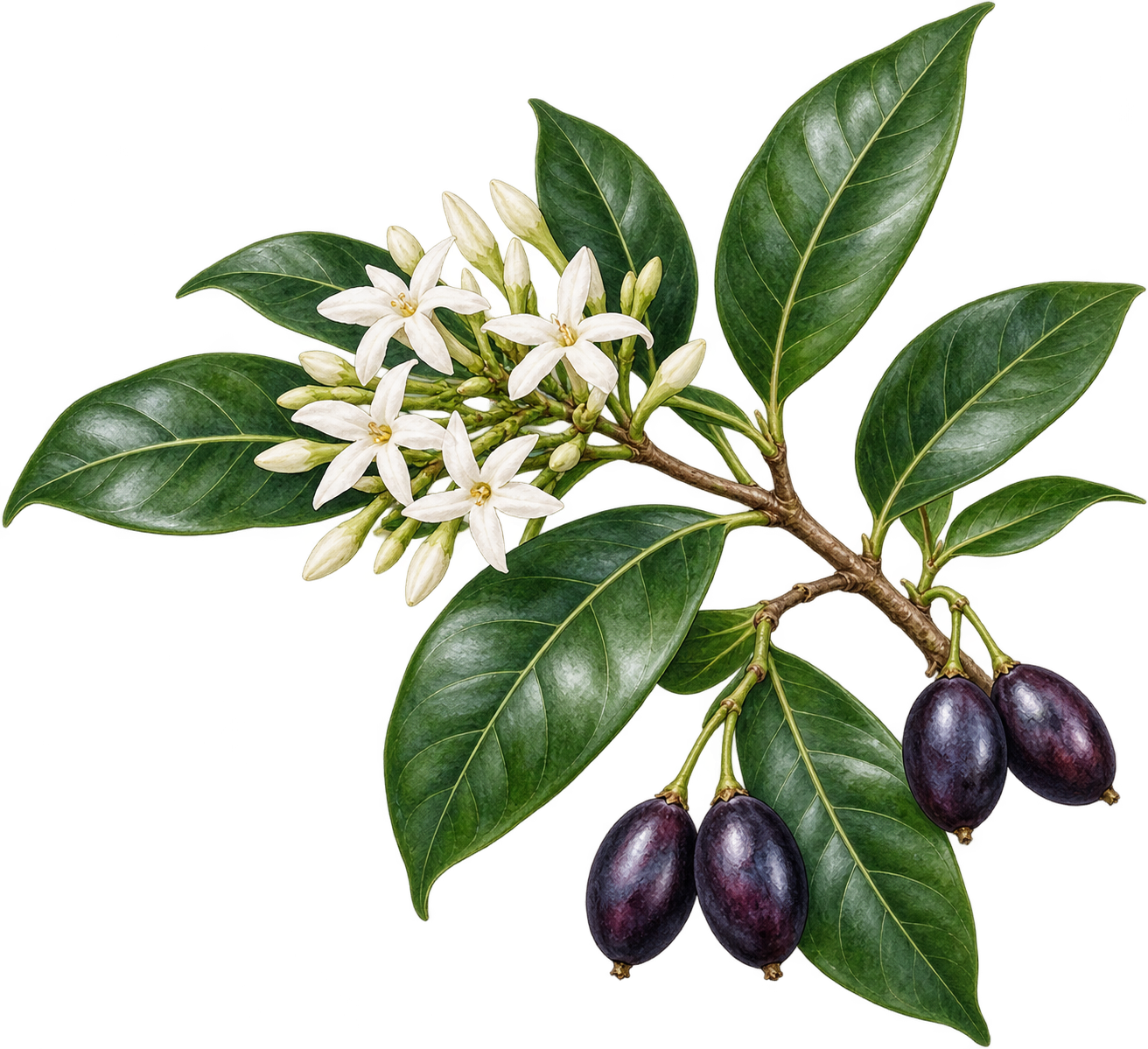 botanical illustration of Arrow-Poison Tree, Acokanthera schimperi