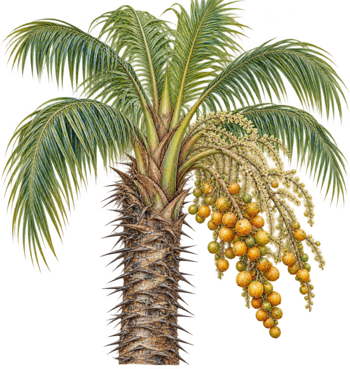 botanical illustration of Gru-Gru Nut, Acrocomia totai