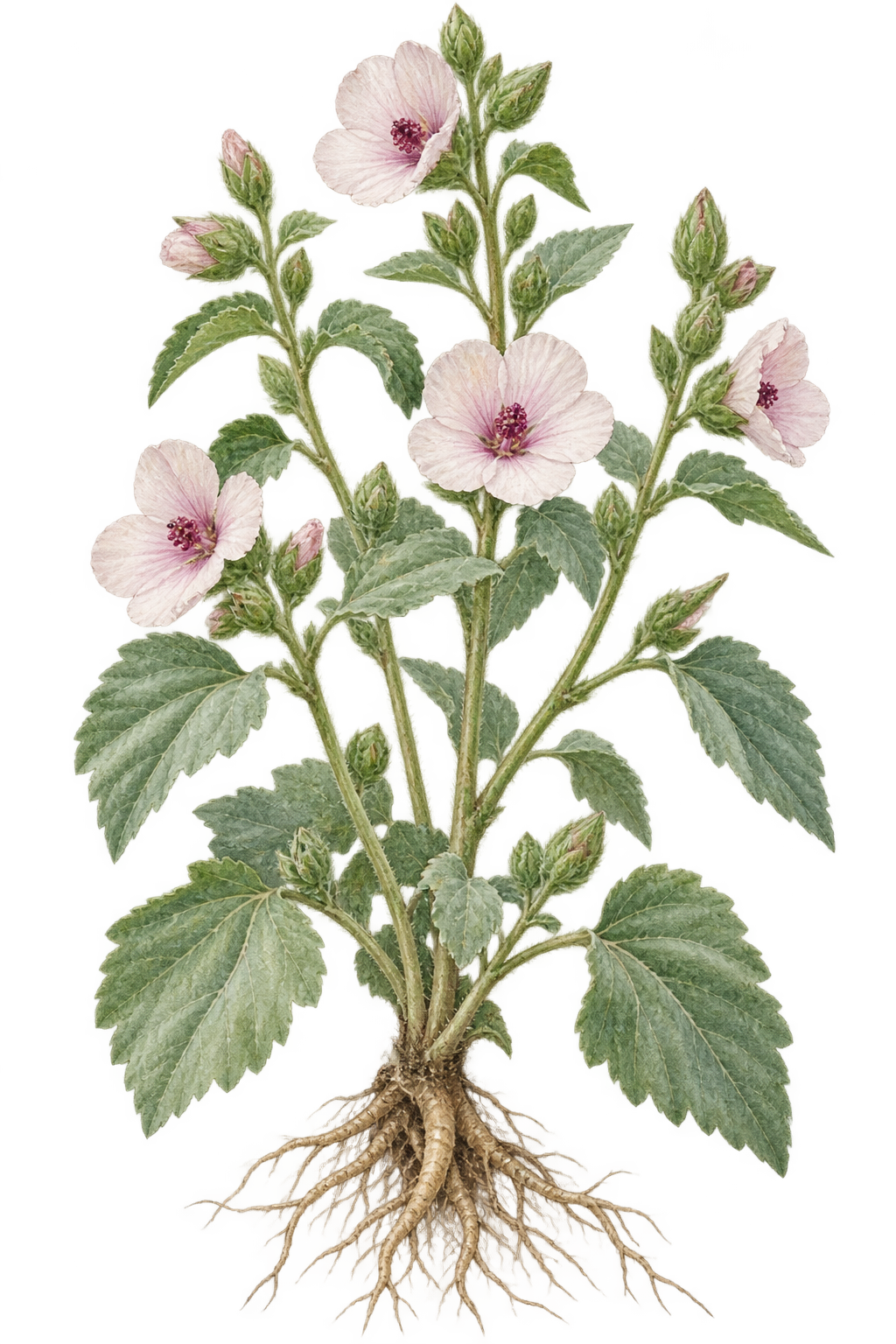botanical illustration of Marshmallow, Althaea officinalis