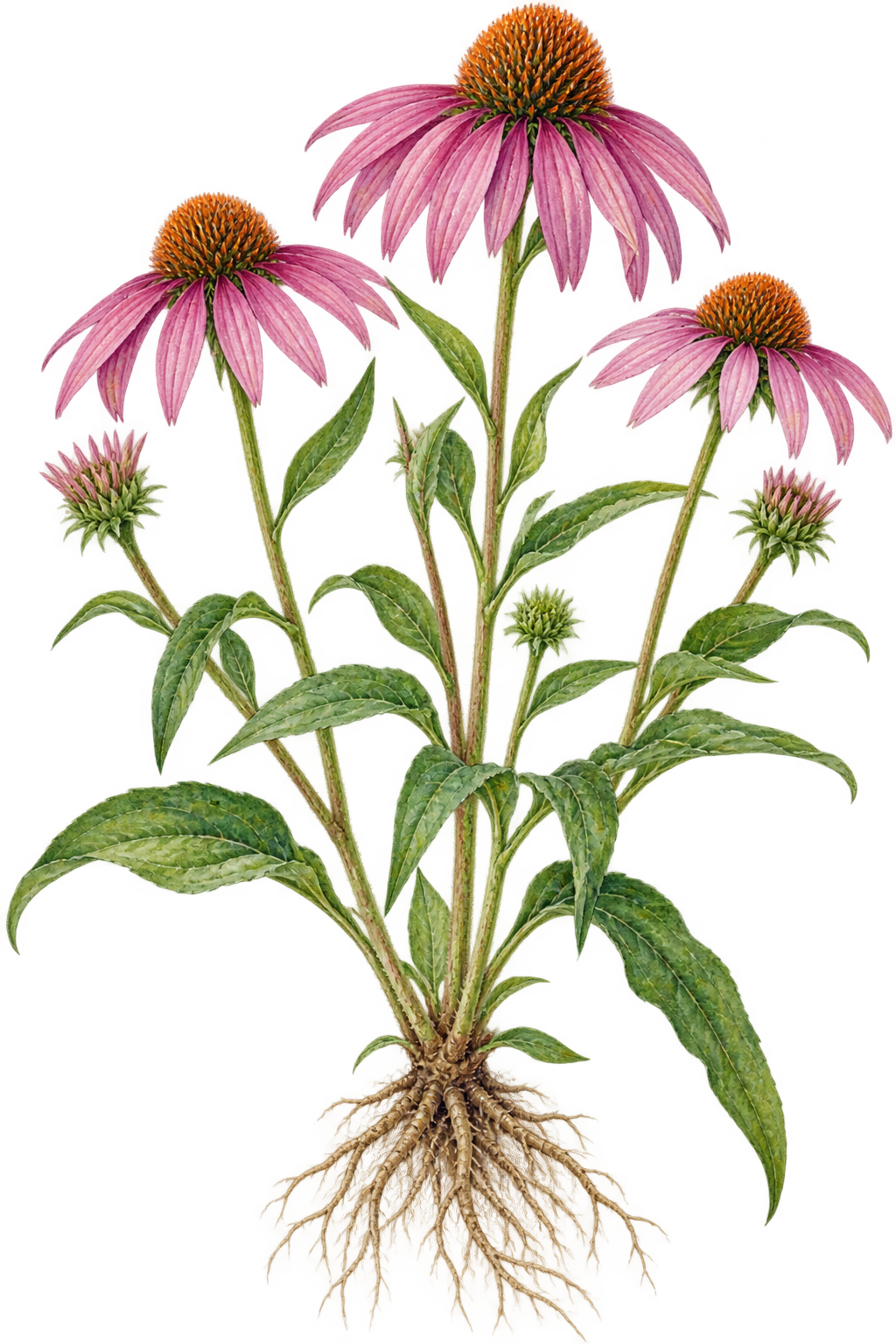 botanical illustration of Echinacea, Echinacea purpurea