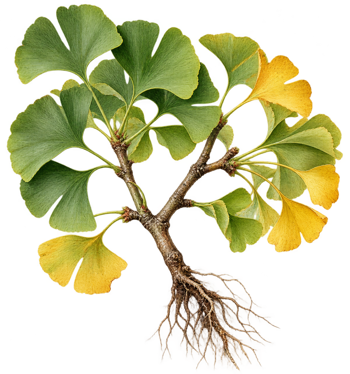 botanical illustration of Ginkgo, Ginkgo biloba
