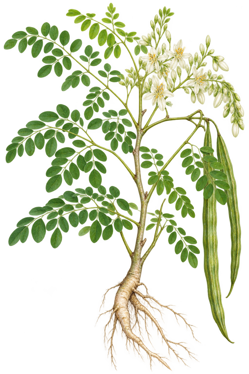 botanical illustration of Ben Nut, Moringa oleifera