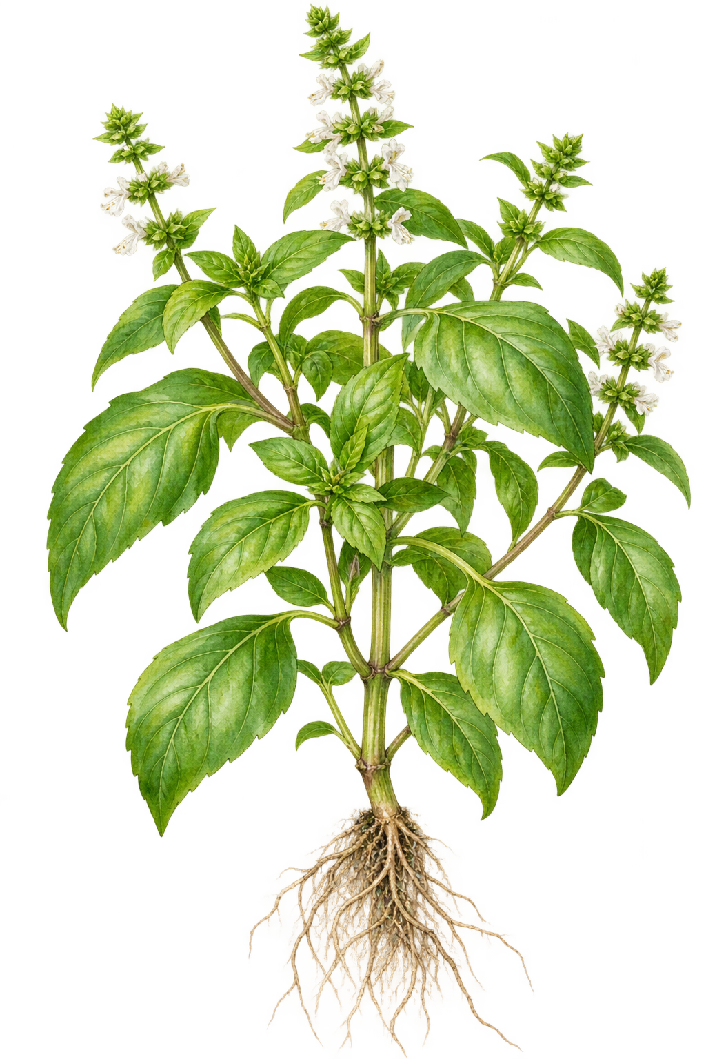 botanical illustration of Basil, Ocimum basilicum