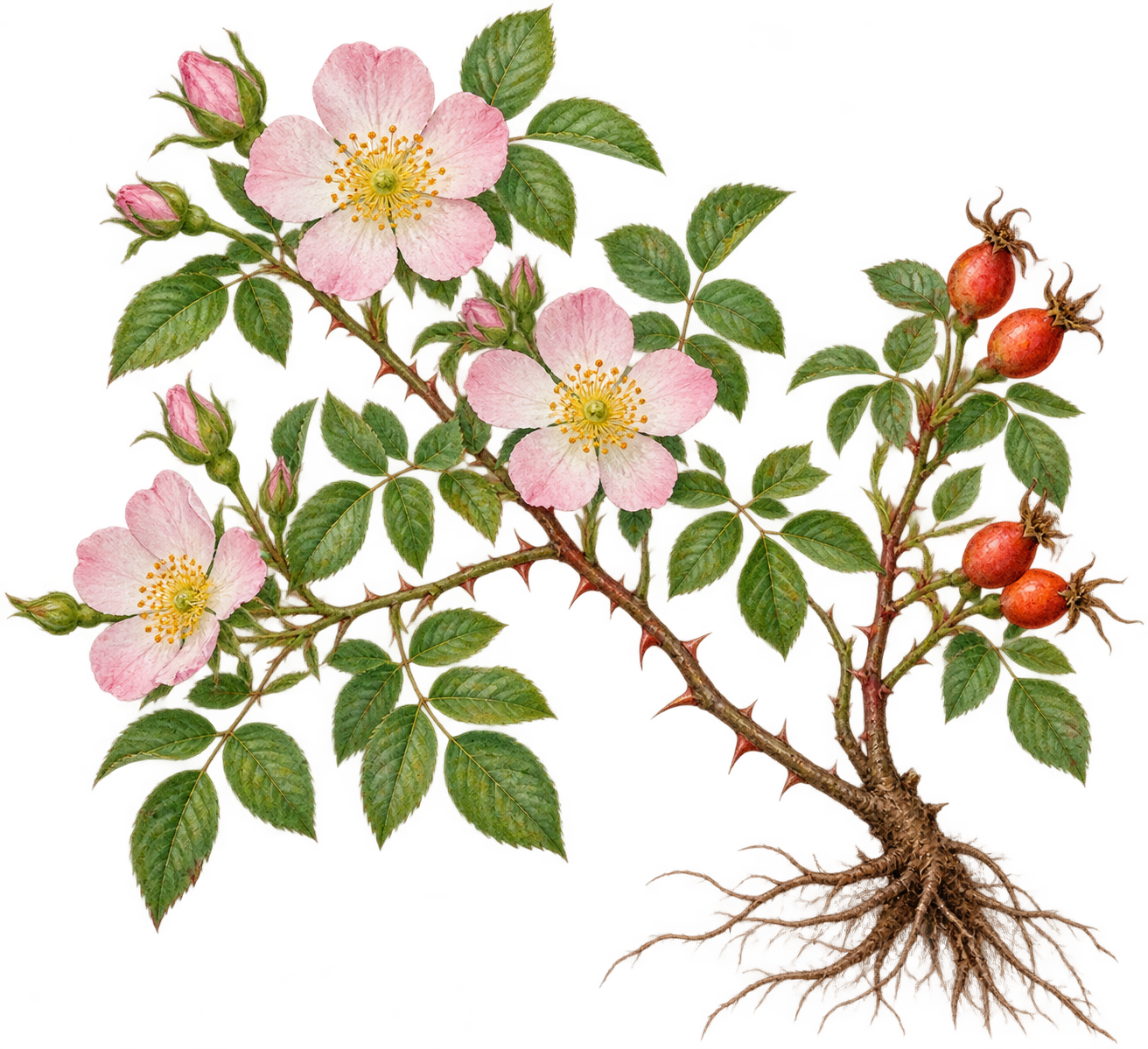 botanical illustration of Rose, Rosa canina