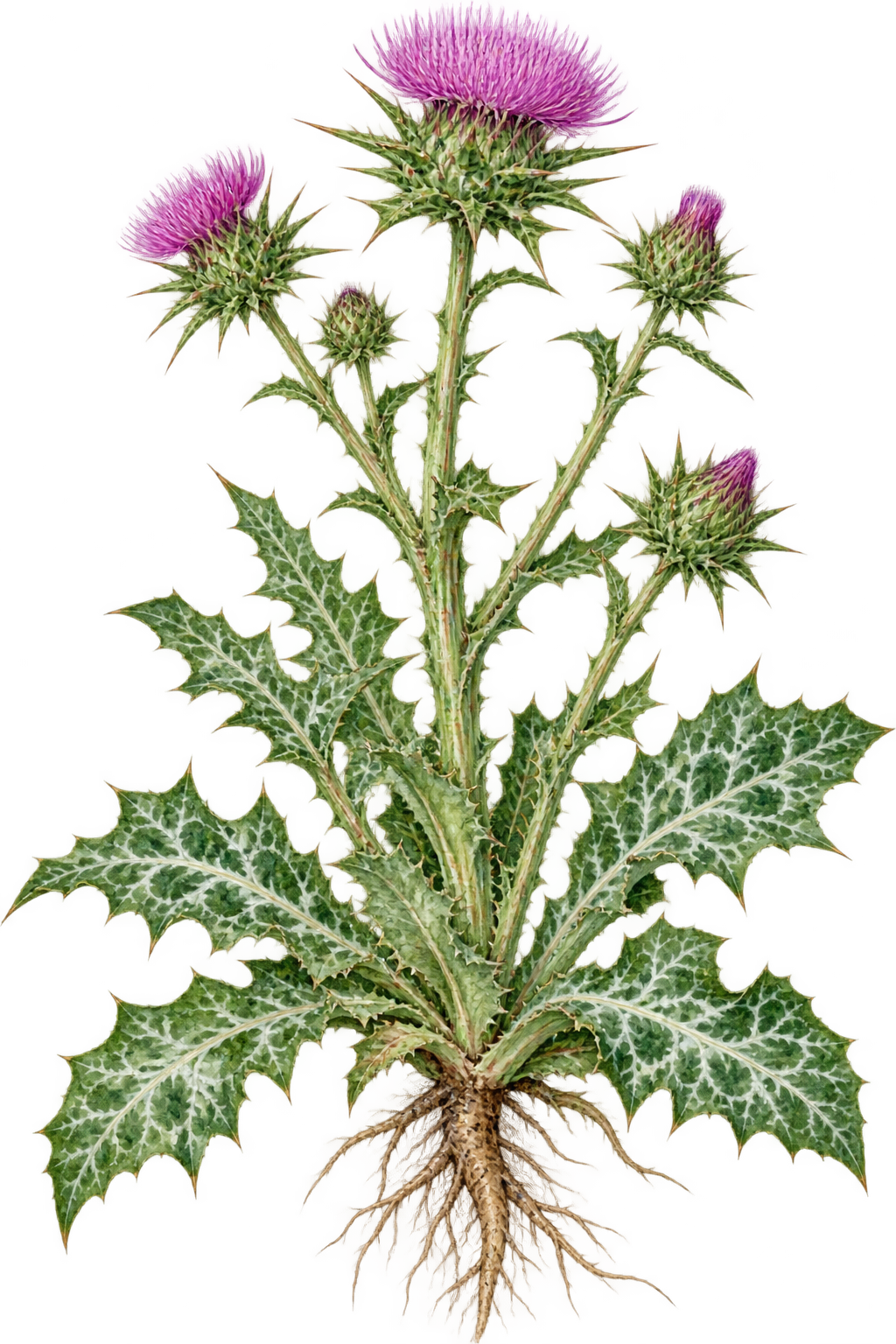 botanical illustration of Milk Thistle, Silybum marianum