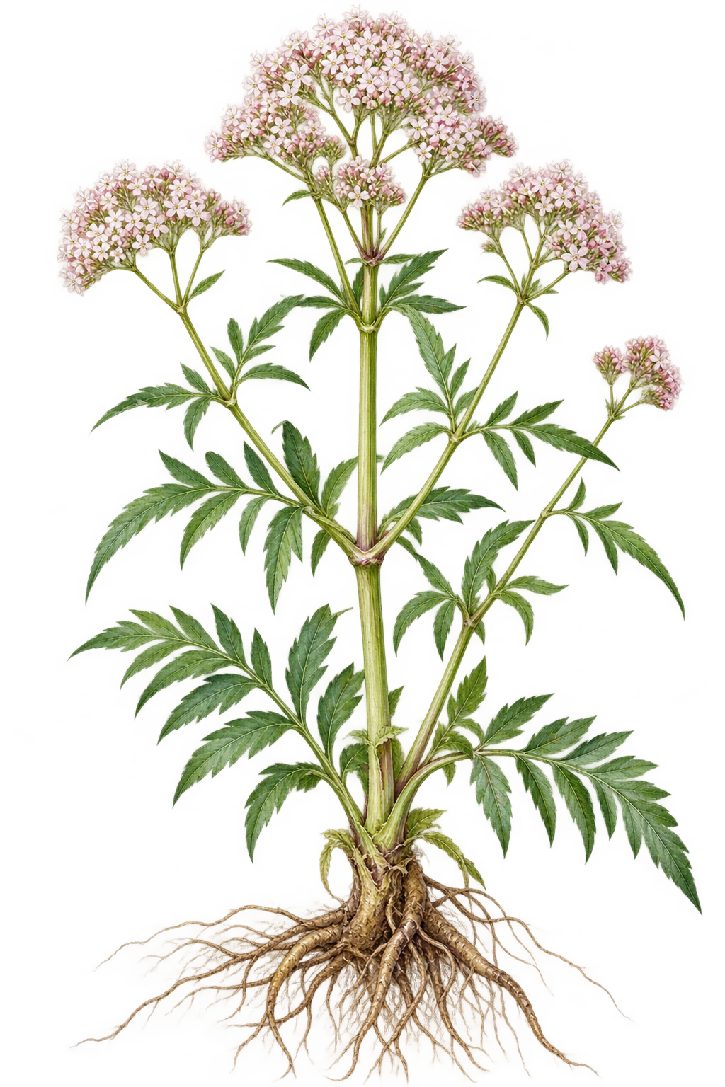 botanical illustration of Valerian, Valeriana officinalis